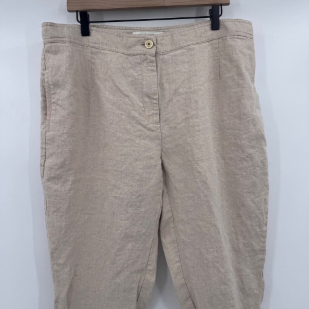 Liz Claiborne Pant Women 14W Beige Neutral Linen Hepburn Cropped Lagenlook - Picture 5 of 15